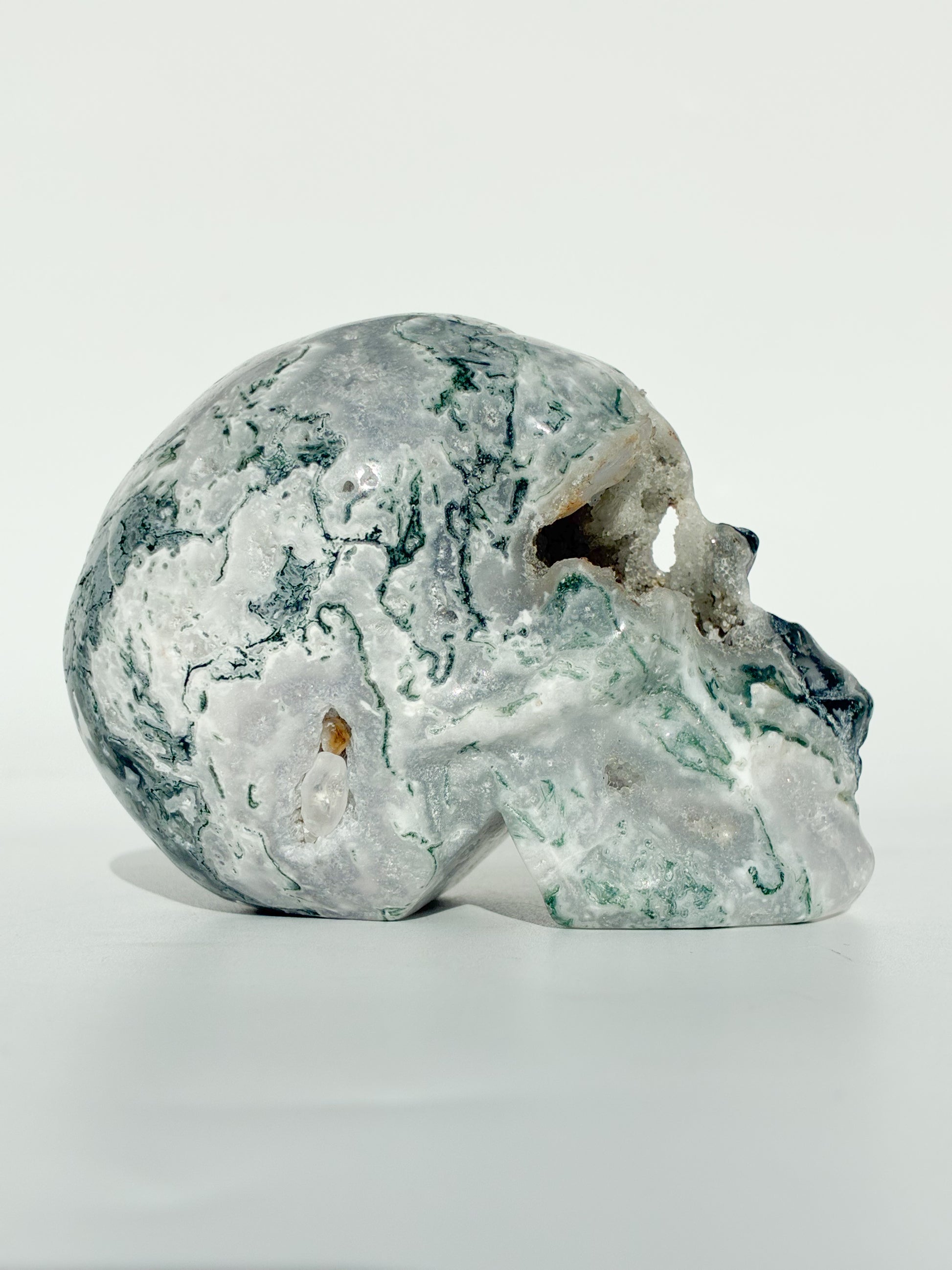 Green Moss Agate Skull