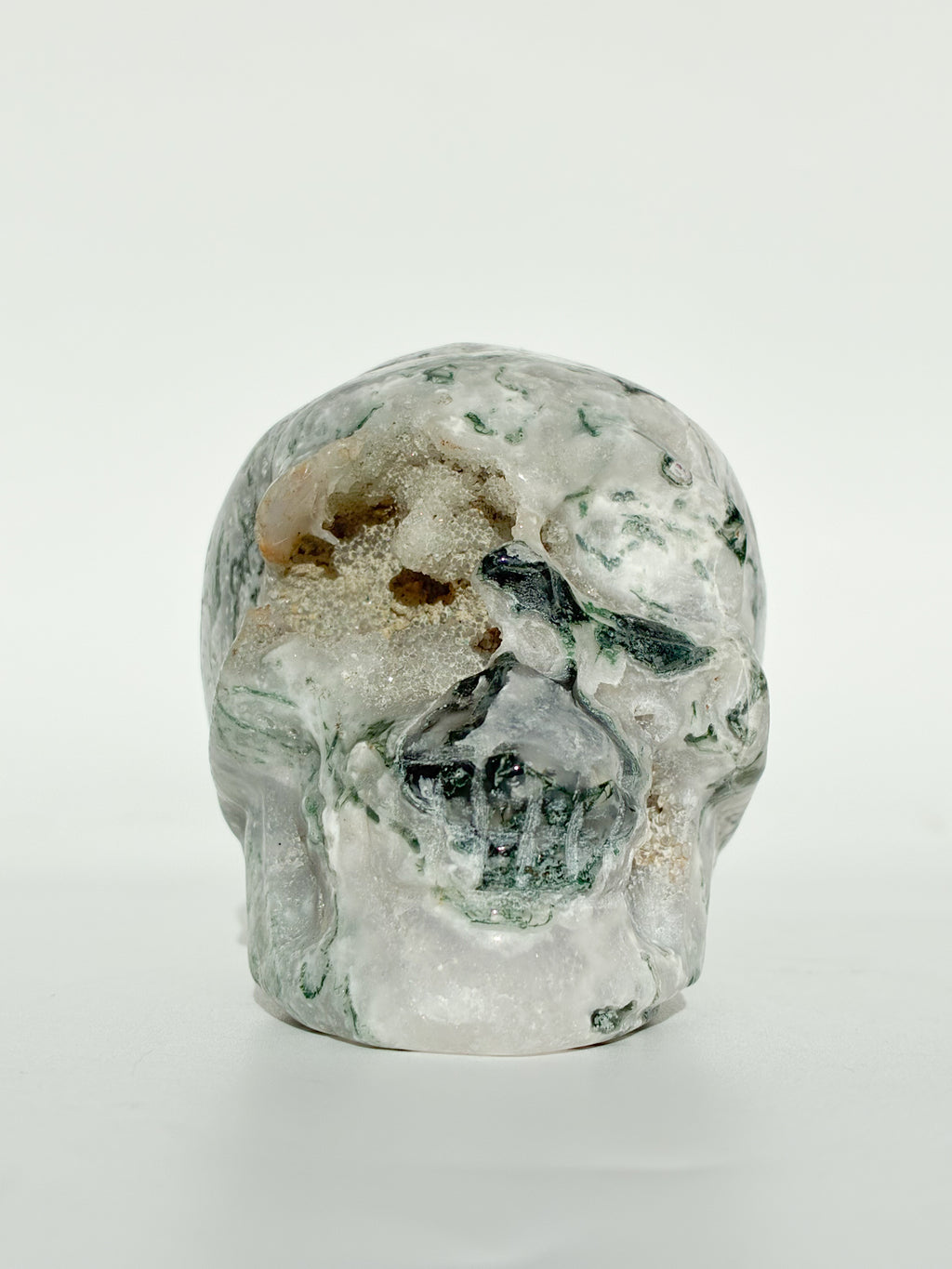 Green Moss Agate Skull
