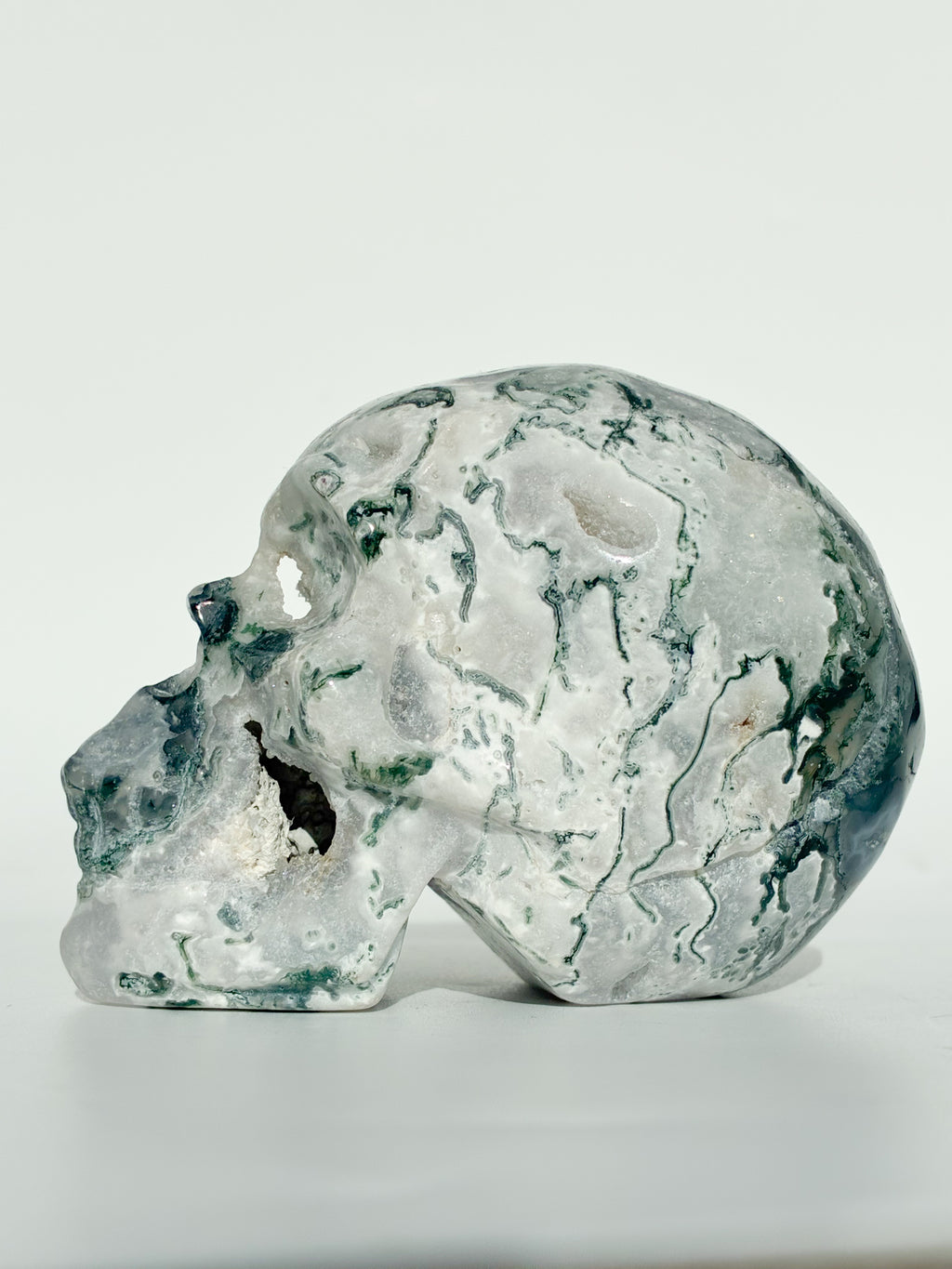 Green Moss Agate Skull